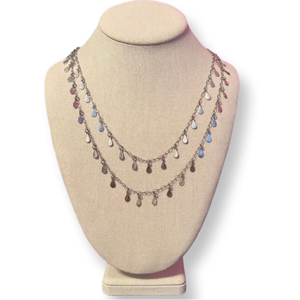 Long Silver Tone Dangly Drops Necklace